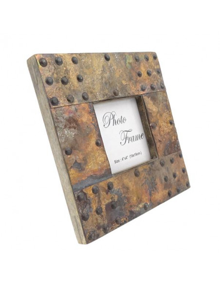 Drewniana ramka  na zdjęcia pokryta blachą  - A-1106, format zdjęcia 10x10cm