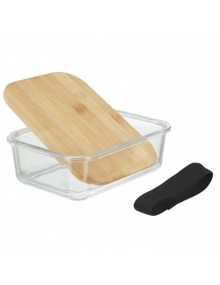 INTESI LUNCH BOX SZKLANY Z BAMBUSOWĄ PRZYKRYWKĄ  I SZTUĆCAMI
