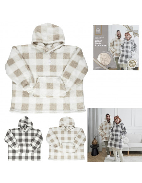 INTESI BLUZA OCIEPLANA DŁUGA/ SNUDDIE W KRATĘ    BEŻOWA/BIAŁA