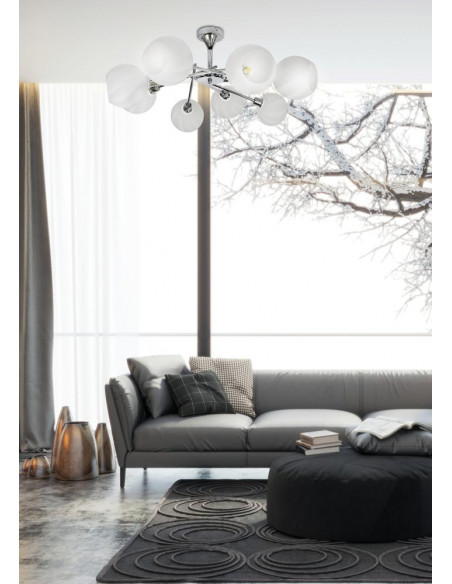 CANDELLUX RAUL LAMPA WISZĄCA 8X40W E14 CHROM KLOSZ BIAŁY 38-72290