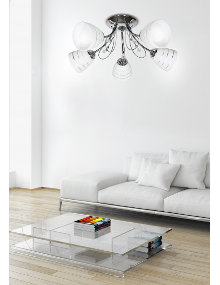 CANDELLUX SIMPLI LAMPA WISZĄCA 5*40W E27  CHROM  Z KRYSZTAŁKIEM+KLOSZ Z PASKIEM 35-63854