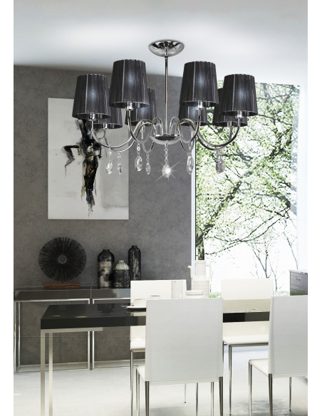 CANDELLUX SORENTO LAMPA WISZĄCA 8X40W E14 CHROM ABAŻUR CZARNY 38-38067