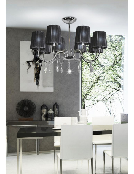 CANDELLUX SORENTO LAMPA WISZĄCA 8X40W E14 CHROM ABAŻUR CZARNY 38-38067