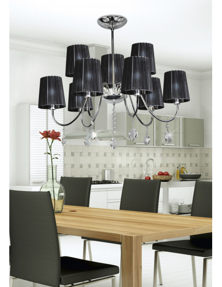 CANDELLUX SORENTO LAMPA WISZĄCA 9X40W E14 CHROM ABAŻUR CZARNY 39-38074