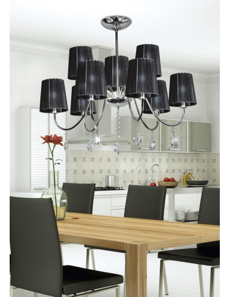 CANDELLUX SORENTO LAMPA WISZĄCA 9X40W E14 CHROM ABAŻUR CZARNY 39-38074