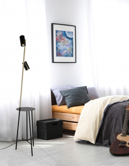 CANDELLUX PERRET LAMPA PODŁOGOWA CZARNY+ZŁOTY MATOWY 2X15W GU10 KLOSZ CZARNY 52-00019