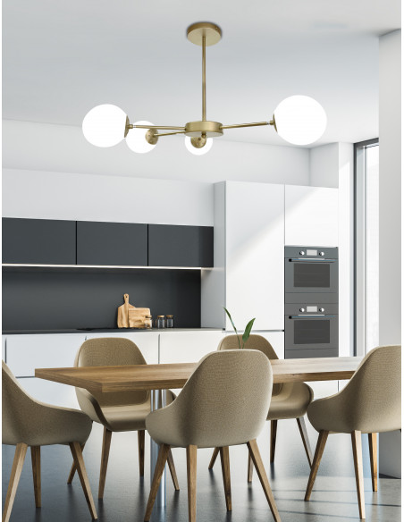 CANDELLUX Mati lampa wisząca mosiądz 4x20w g9 klosz biały 34-01566
