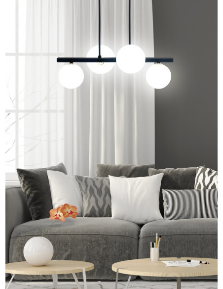 CANDELLUX Kama lampa wisząca czarny+złoty 4x28w g9 klosz biały 34-01214
