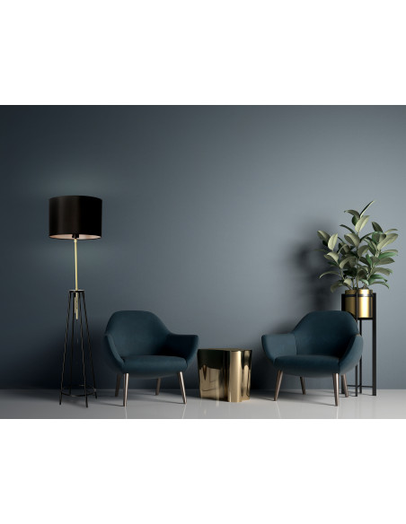 CANDELLUX TEGOLA LAMPA PODŁOGOWA CZARNY+ZŁOTY MATOWY 1X60W E27 ABAŻUR CZARNY 51-00071