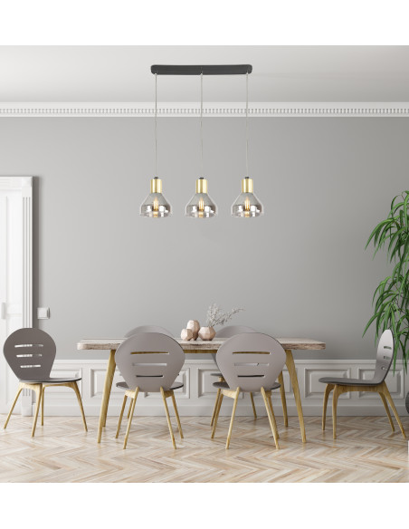 CANDELLUX LAMPA WISZĄCA GREGORY CZARNY BRĄZ 3X40W E14 KLOSZ DYMIONY 33-79008