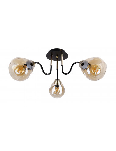 CANDELLUX Unica lampa sufitowa czarny+złoty 3x40w e27 klosz dymiony 33-00880