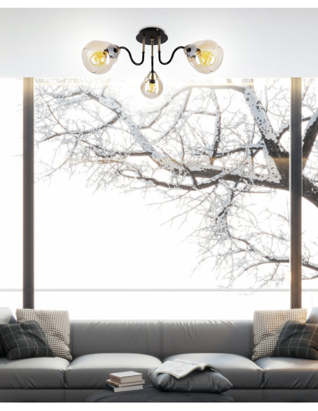 CANDELLUX Unica lampa sufitowa czarny+złoty 3x40w e27 klosz dymiony 33-00880