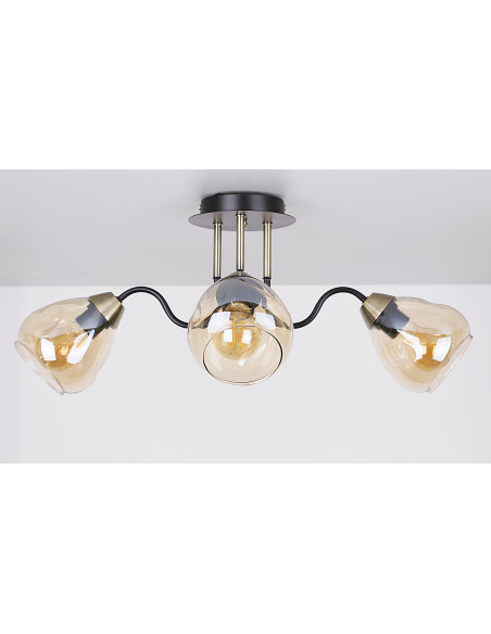 CANDELLUX Unica lampa sufitowa czarny+złoty 3x40w e27 klosz dymiony 33-00880