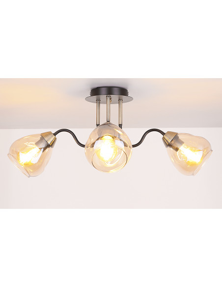 CANDELLUX Unica lampa sufitowa czarny+złoty 3x40w e27 klosz dymiony 33-00880