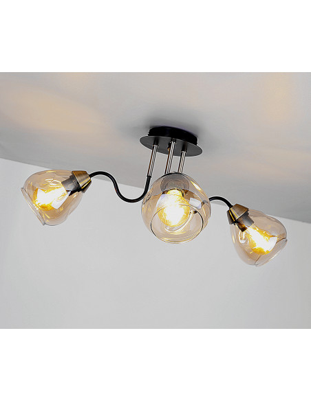 CANDELLUX Unica lampa sufitowa czarny+złoty 3x40w e27 klosz dymiony 33-00880