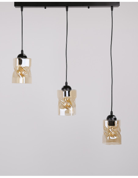CANDELLUX Felis lampa wisząca czarny 3x60w e27 klosz bursztynowy 33-00187