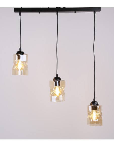 CANDELLUX Felis lampa wisząca czarny 3x60w e27 klosz bursztynowy 33-00187