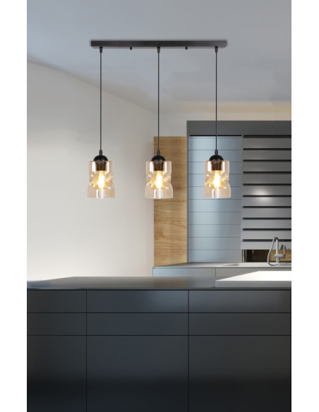 CANDELLUX Felis lampa wisząca czarny 3x60w e27 klosz bursztynowy 33-00187