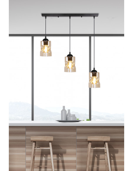 CANDELLUX Felis lampa wisząca czarny 3x60w e27 klosz bursztynowy 33-00187