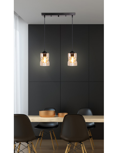 CANDELLUX Felis lampa wisząca czarny 2x60w e27 klosz bursztynowy 32-00170