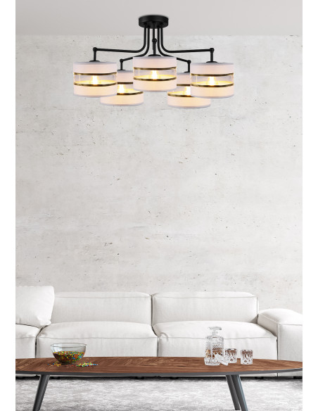 CANDELLUX Andy lampa wisząca czarny 5x40w e27 abażur szary+złoty 35-00521