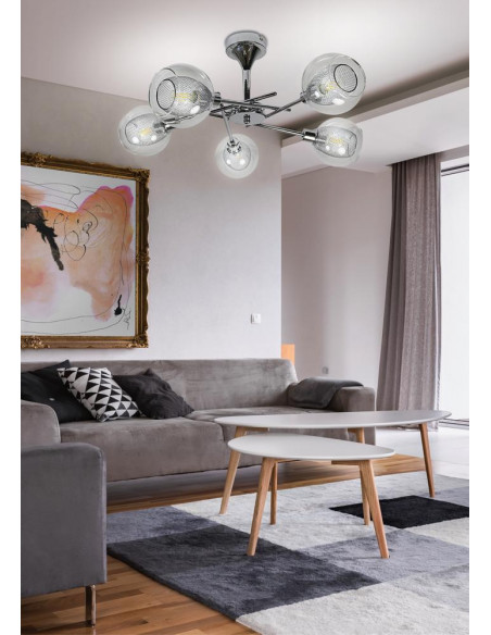 CANDELLUX OZZO LAMPA WISZĄCA 5X40W E14 CHROM KLOSZ BEZBARWNY 35-72252