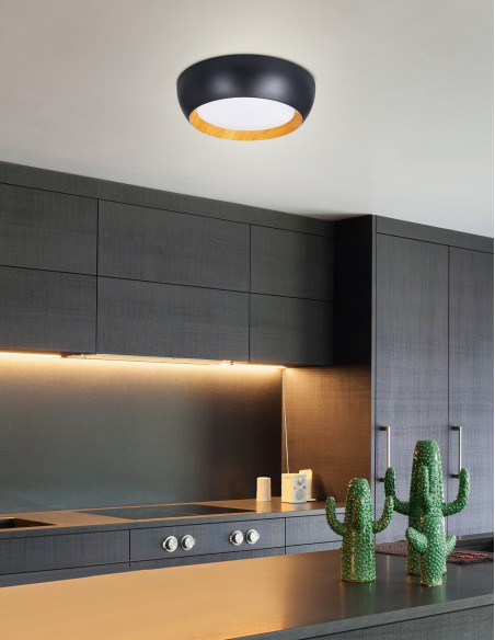 CANDELLUX ABRUZZO LAMPA SUFITOWA PLAFON CZARNO DREWNIANY 24W LED 40X32 CM KLOSZ BIAŁY 14-24121