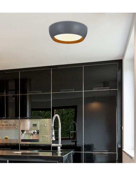 CANDELLUX ABRUZZO LAMPA SUFITOWA PLAFON SZARO DREWNIANY 24W LED 40X32 CM KLOSZ BIAŁY 14-24114