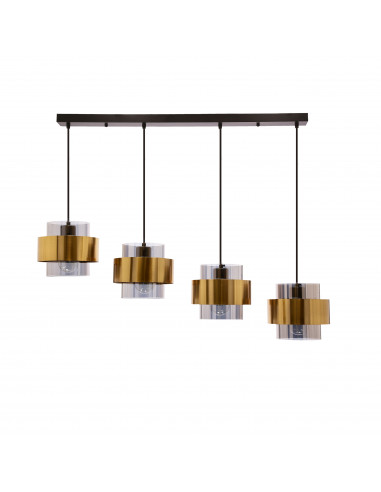CANDELLUX Spiega lampa wisząca czarny+mosiężny 4x60w e27 klosz dymiony 34-09517