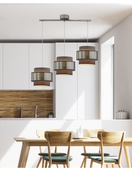 CANDELLUX Hare lampa wisząca chromowy 3x60w e27 abażur szary+srebrny 33-18502