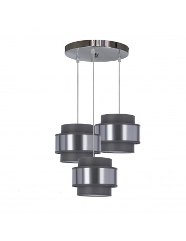 CANDELLUX Hare lampa wisząca chromowy talerz 3x60w e27 abażur szary+srebrny 33-18496