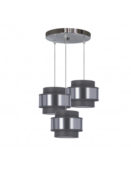 CANDELLUX Hare lampa wisząca chromowy talerz 3x60w e27 abażur szary+srebrny 33-18496