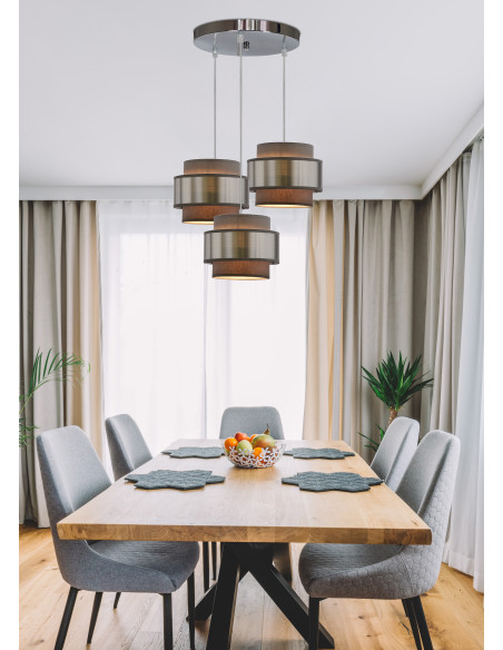 CANDELLUX Hare lampa wisząca chromowy talerz 3x60w e27 abażur szary+srebrny 33-18496