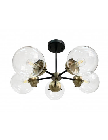 CANDELLUX Lens lampa sufitowa czarny+patynowy 5x40w e14 klosz bezbarwny 35-01306