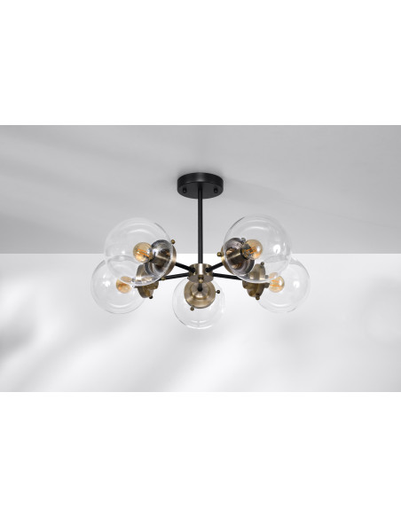 CANDELLUX Lens lampa sufitowa czarny+patynowy 5x40w e14 klosz bezbarwny 35-01306