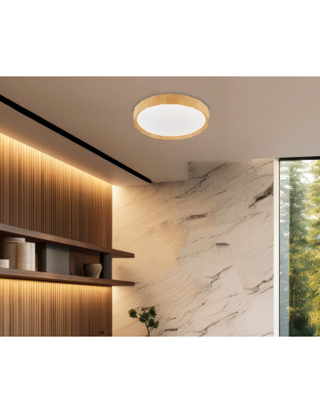 CANDELLUX CADIX LAMPA SUFITOWA PLAFON BIAŁY+DREWNIANY 24W LED 38,5 CM KLOSZ BIAŁY 13-17666