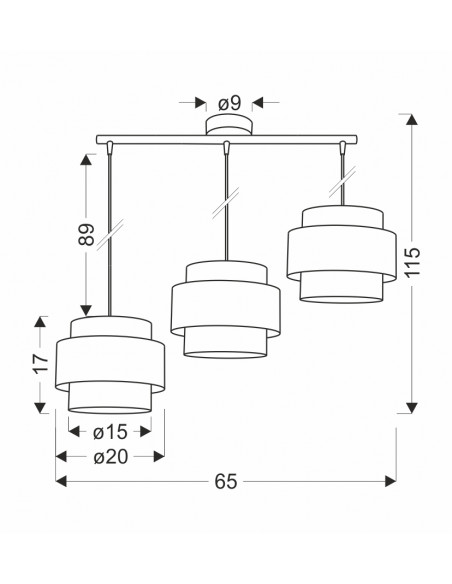 CANDELLUX TOSCANA LAMPA WISZĄCA CZARNY 3X60W E27 ABAŻUR BORDOWY+CZARNY 33-23988