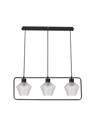 CANDELLUX NIKO LAMPA WISZĄCA CZARNY 3X40W E27 KLOSZ BEZBARWNY KARBOWANY 33-26866
