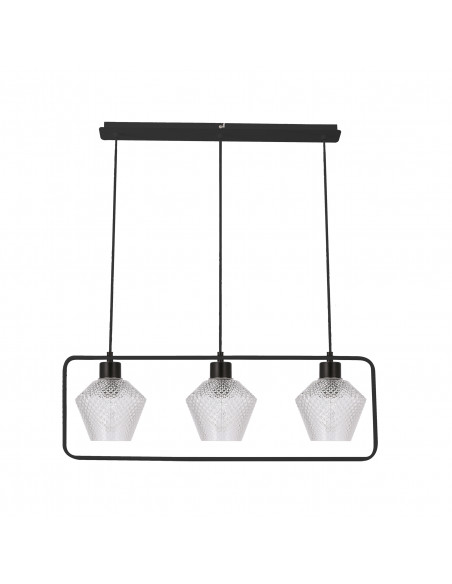 CANDELLUX NIKO LAMPA WISZĄCA CZARNY 3X40W E27 KLOSZ BEZBARWNY KARBOWANY 33-26866