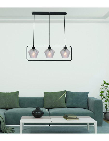 CANDELLUX NIKO LAMPA WISZĄCA CZARNY 3X40W E27 KLOSZ BEZBARWNY KARBOWANY 33-26866