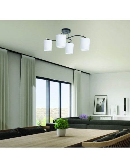 CANDELLUX ESNYR LAMPA SUFITOWA CHROMOWY+CZARNY 4X40 E27 KLOSZ BIAŁY 34-22677