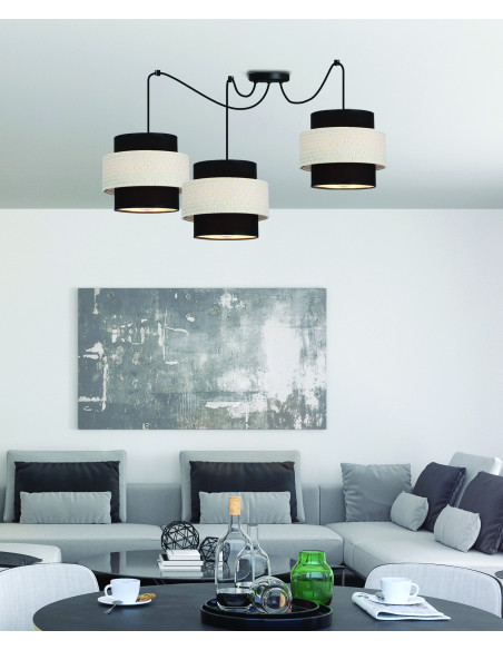 CANDELLUX Benta p lampa wisząca czarny 3x40w e27 abażur czarny+kremowy 33-17864