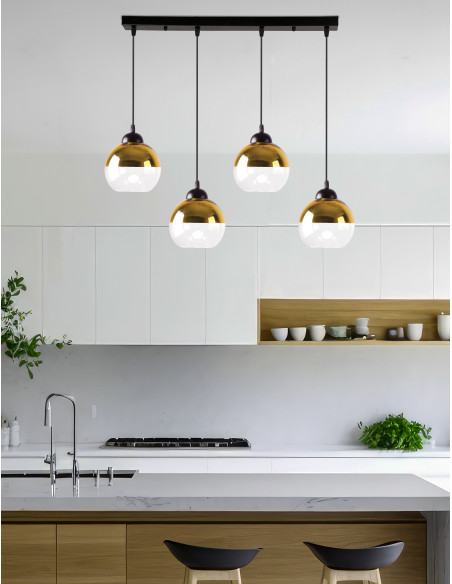 CANDELLUX CONTESSA LAMPA WISZĄCA CZARNY 4X40 E27 KLOSZ ZŁOTY 34-21274