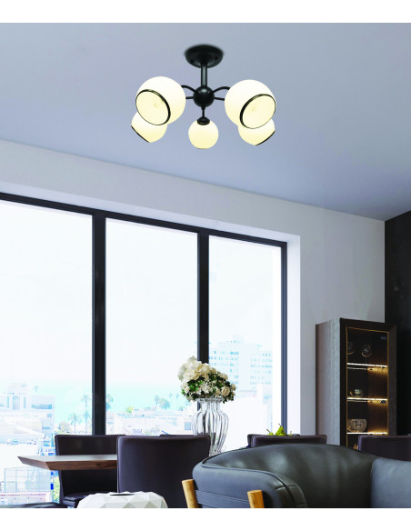 CANDELLUX MARINEN LAMPA WISZĄCA CZARNY 5X40W E27 KLOSZ BIAŁY Z OBWÓDKĄ 35-26576
