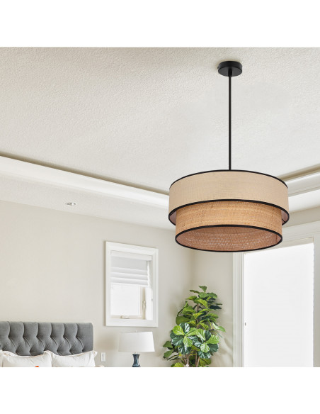 CANDELLUX LORENZO lampa wisząca czarny 1x60W E27 abażur kremowy z czarną oblamówką 31-36988