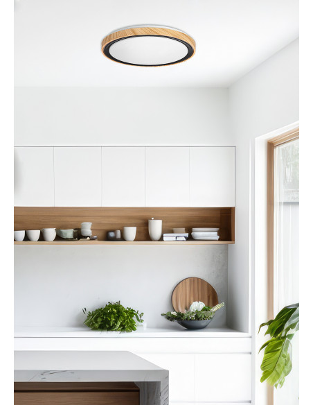 CANDELLUX Aflo lampa sufitowa plafon drewn+czarny 24W LED 3000/4000/6000K 38cm klosz biały 14-33932