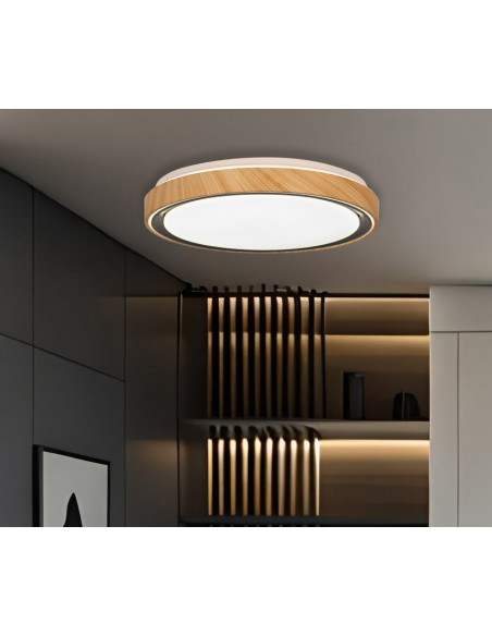 CANDELLUX Aflo lampa sufitowa plafon drewn+czarny 24W LED 3000/4000/6000K 38cm klosz biały 14-33932