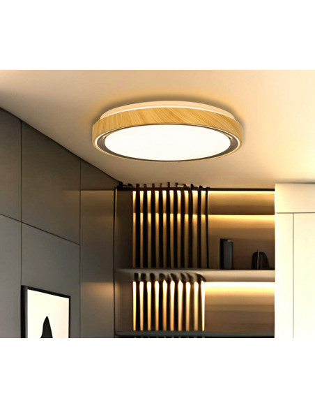 CANDELLUX Aflo lampa sufitowa plafon drewn+czarny 24W LED 3000/4000/6000K 38cm klosz biały 14-33932