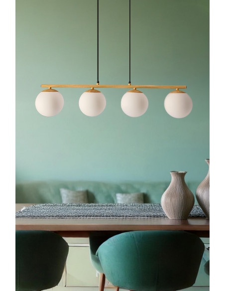 CANDELLUX Carrine lampa wisząca drewniany 4x40W E14 klosz biały 34-37442