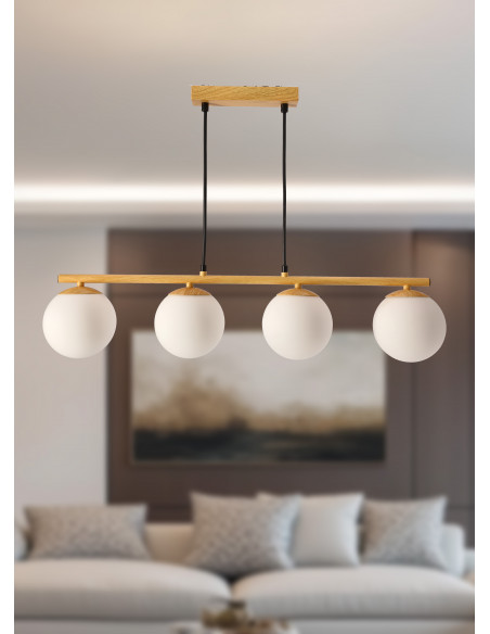 CANDELLUX Carrine lampa wisząca drewniany 4x40W E14 klosz biały 34-37442